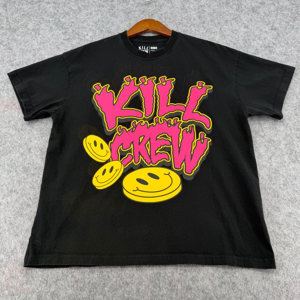 Kill Crew Porrada Series Vol 1 Black Graphic T-Shirt Pink Yellow Smiley Face XS